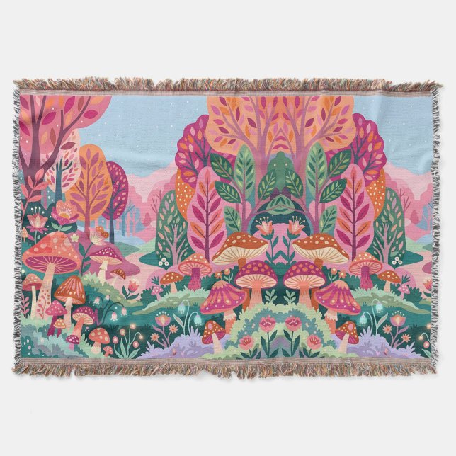 Couverture Forest Blanket - Enchanted Forest Pink & Orange (Devant)