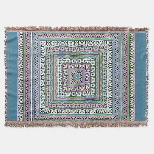 Couverture Foulard ethnique carré bleu et vert (Devant)