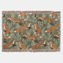 Foxes joyeux en rouge Brown sur vert olive