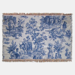 Couverture Française toile de jouy bleu et blanc élégant