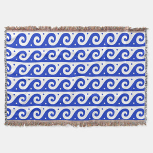 Couverture Fret grec, Motif d'onde méditerranéen, Bleu