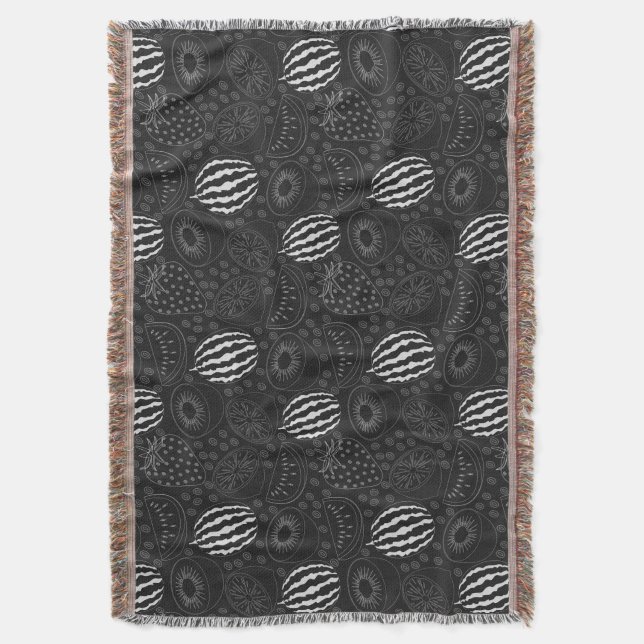 Couverture Fruit seamless pattern black and white Tropical (devant Vertical)