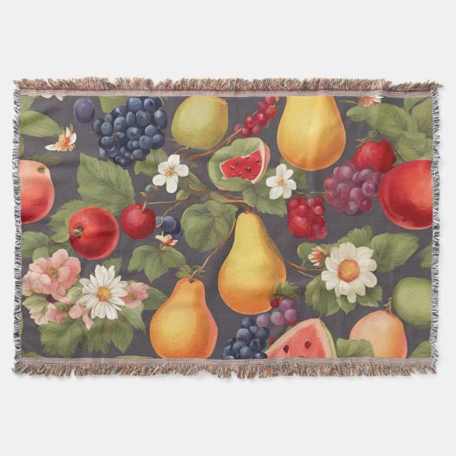 Couverture Fruits variés, Feuilles luxuriants et fleurs merve (Devant)