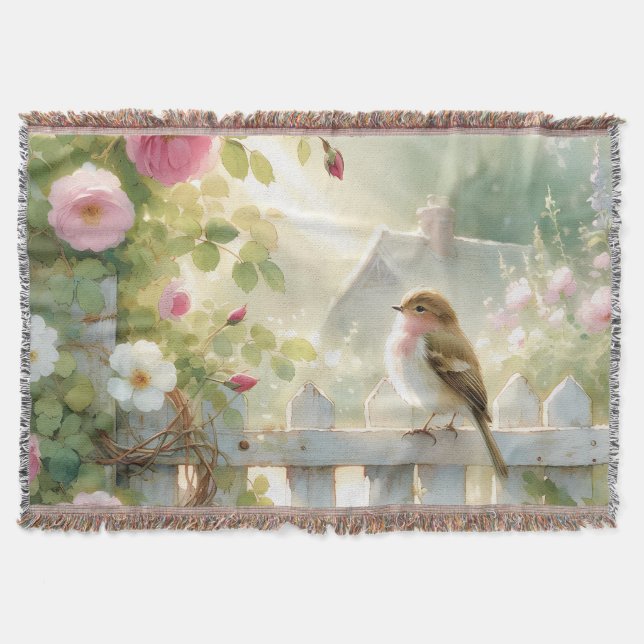 Couverture Garden Rose Bird Watercolor Scene (Devant)