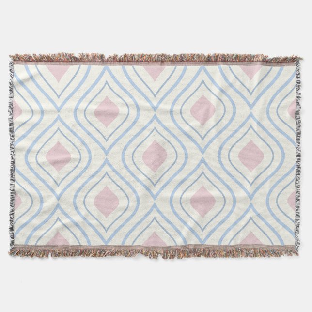 Couverture géométrique Abstraite, bleue, rose et blanc cassé (Devant)
