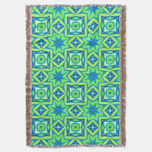 Couverture Géométrique étoile Abstraite - Vert chaux et bleu