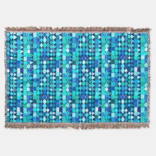 Couverture Géométrique Tribal Moderne, Bleus de Denim sur Mar
