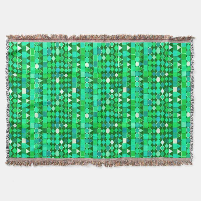Couverture Géométrique Tribale moderne, vert émeraude et Aqua (Devant)