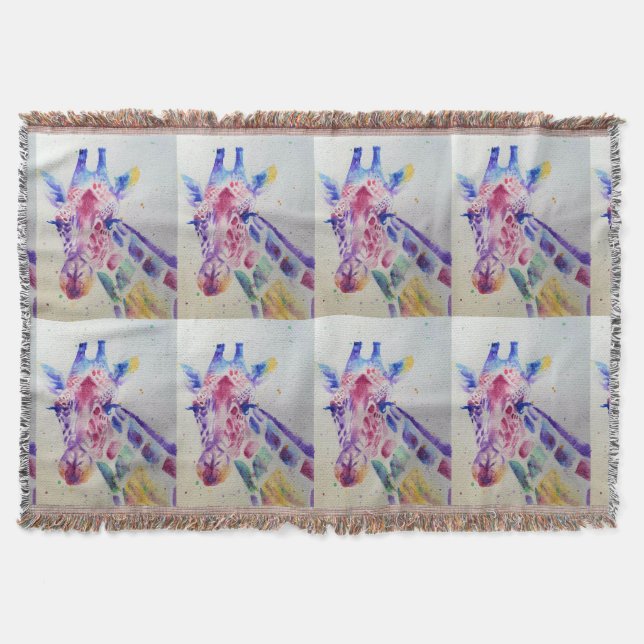 Couverture Giraffe colorée animal Aquarelle Art Throw Rug (Devant)