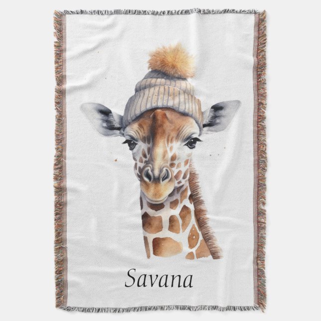 Couverture Giraffe en casquette d'hiver personnalisable (devant Vertical)
