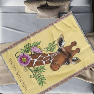 Couverture Giraffe Fleurs de Portrait Jaunes