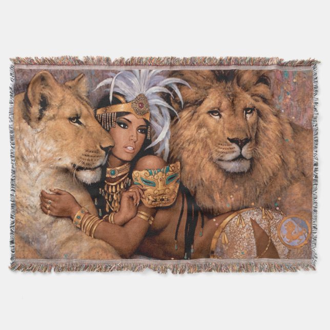 Couverture Goddess Lion égyptienne Jeter Blanket (Devant)