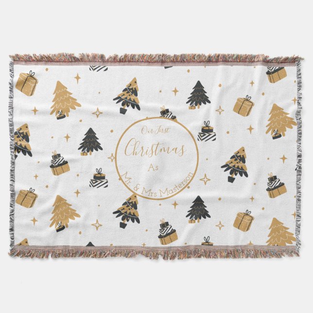 Couverture Gold Black First Christmas Tree Motif Custom (Devant)