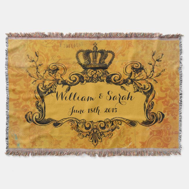 Couverture Gold Damask Mariage personnalisé Couronne royale T (Devant)