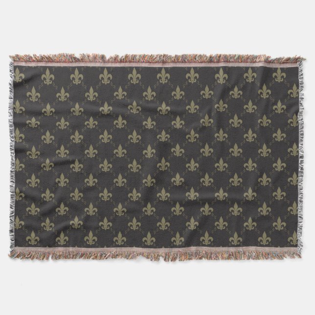 Couverture Gold Fleur De Lis Pattern noir luxueux (Devant)