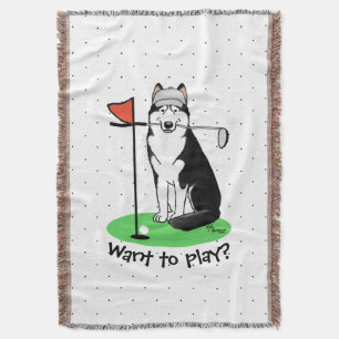 Couverture Golf Sibérien Husky (noir) Chien Jouant Mal Drôle