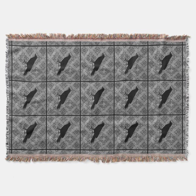 Couverture Gothique Halloween corbeau noir sur gris (Devant)