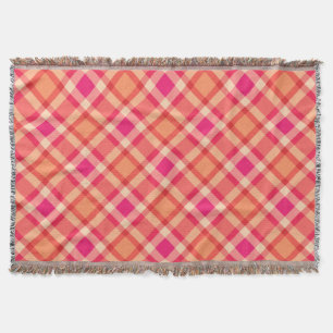 Couverture Grand Plaid moderne, orange, corail et rose Fuchsi