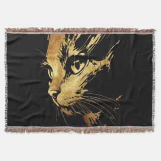 Couverture Graphique Élégant Chat Noir et Or Texturé