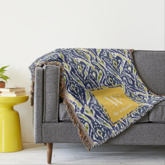 Couverture Gras bleu jaune Abstrait Ikat Monogramme