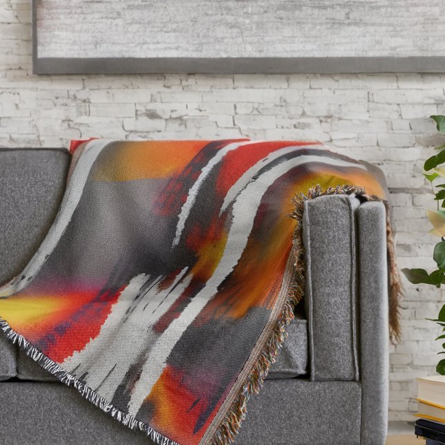 Couverture Gras Noir Rouge & Jaune Art Moderne Abstrait (Get comfy and cozy in style with this colorful abstract modern art throw blanket.)
