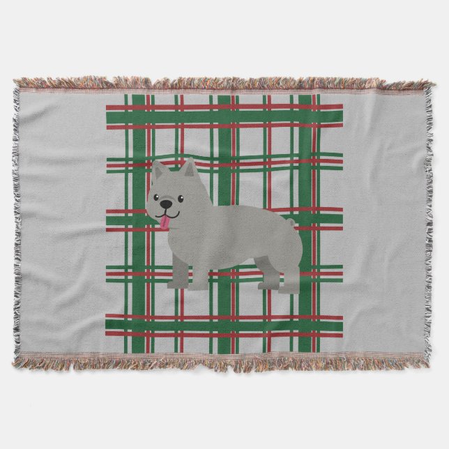 Couverture Gray French Bulldog, Christmas Plaid (Devant)