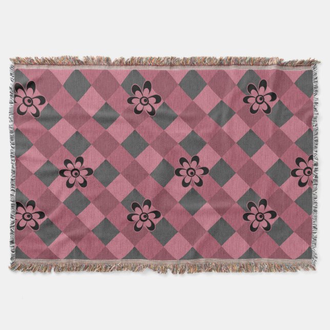 Couverture Gray rose géométrique à damiers motif avec fleurs (Devant)