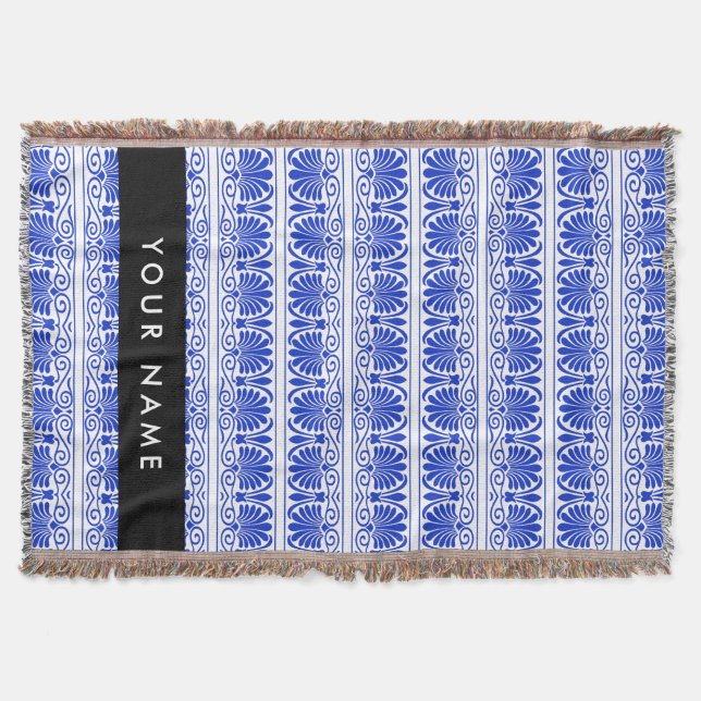 Couverture Grec Fret Arabesque Bleu, Votre Nom, Personnaliser (Devant)