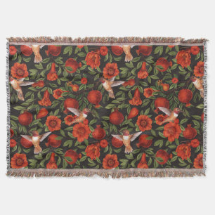 Couverture Grenades et colibris/feuilles verts en noir