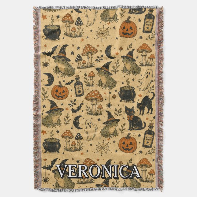 Couverture Grenouille Halloween Vintage Impression Nom Comple (devant Vertical)