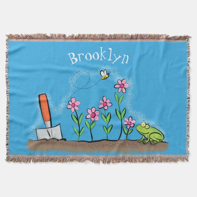 Couverture Grenouille mignonne et abeille dans le jardin dess (Devant)