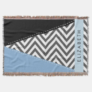 Couverture Grey Zigzag, Grey Chevron, Bleu, Votre Nom