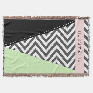 Couverture Grey Zigzag, Grey Chevron, Mint, Votre Nom
