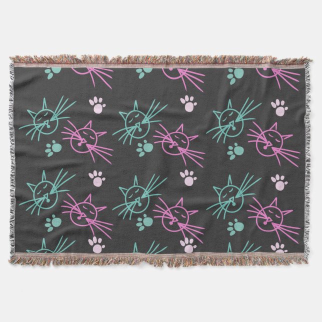 Couverture Gribouillages de chat mignon rose sarcelle animal  (Devant)