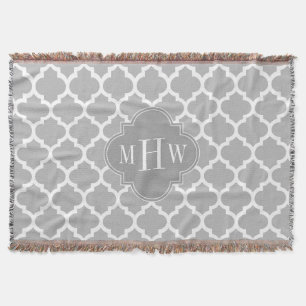 Couverture Gris Blanc Marocain #5 Gris 3 Initial Monogramme