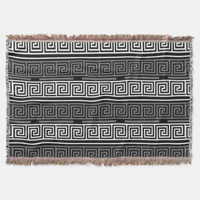Couverture Gris Blanc Noir Clé grecque Fret Motif Design (Devant)