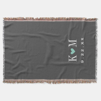 Couverture Gris et aqua Mariage moderne Monogramme