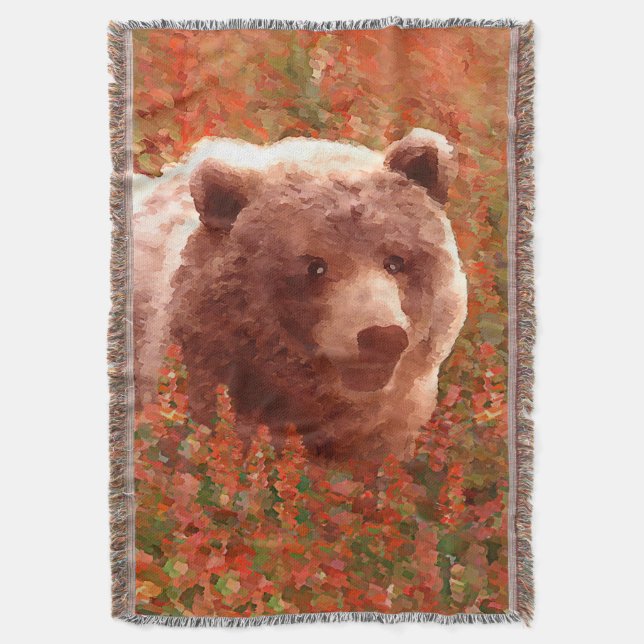 Couverture Grizzly Bear Cub dans Fireweed Peinture Art de la  (devant Vertical)