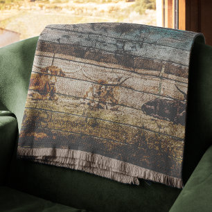 Couverture Groupe de Longhorns assis en terrain Distressed Wo