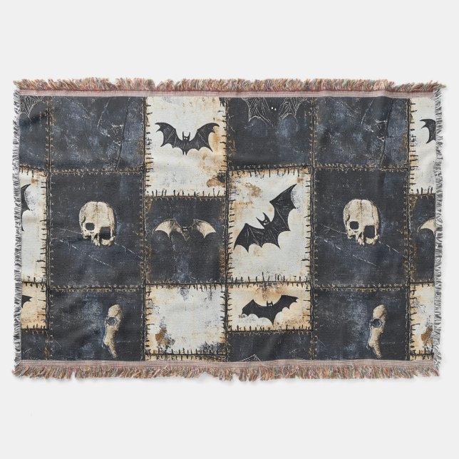 Couverture Grunge Gothic Bats & Crânes Denim Motif (Devant)