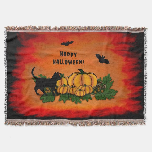 Couverture Halloween heureux, Chat noir, Chat et Citrouille (Devant)