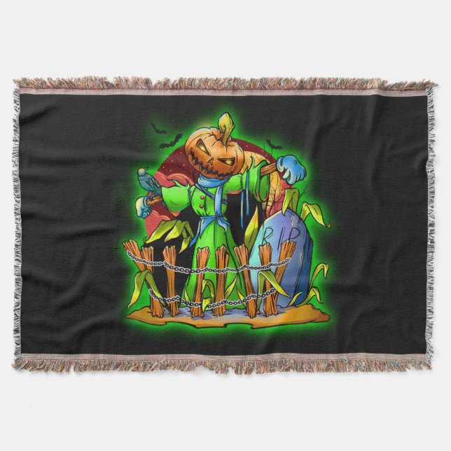 Couverture Halloween Lady Scarecrow Citrouille Head RIP Bats (Devant)