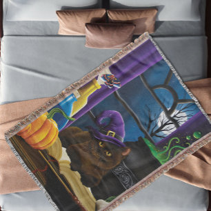 Couverture Halloween sorcière chat violet magie