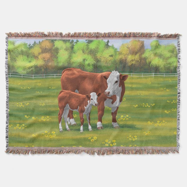 Couverture Hereford Cow & Cute Calf dans les pâturages d'été (Devant)