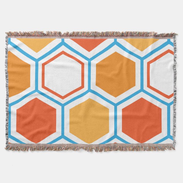 Couverture hexagone en orange, bleu et blanc (Devant)