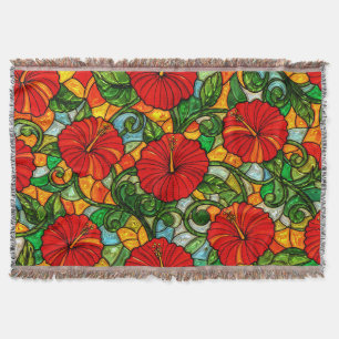 Couverture Hibiscus Faux Vitrail Orange Or Rouge