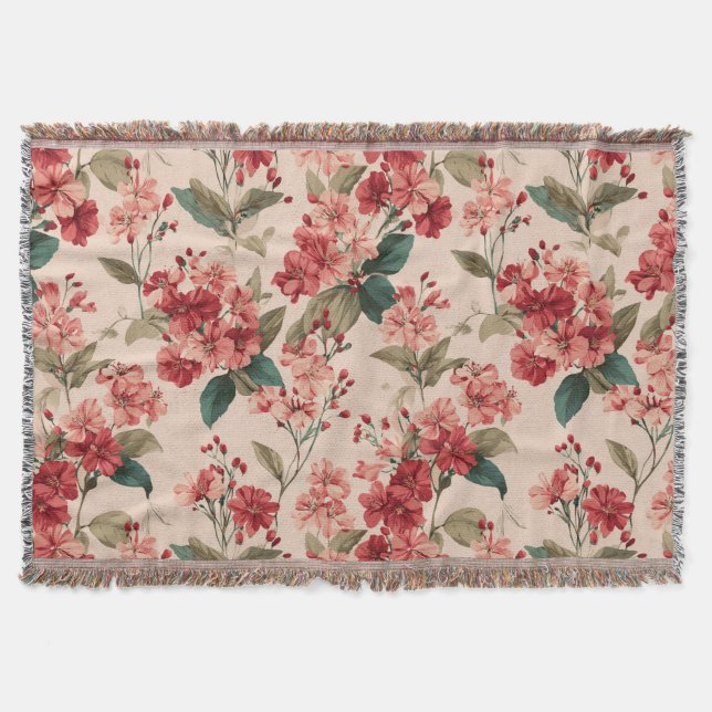 Couverture Hibiscus Floral Rose sur Rouge  (Devant)