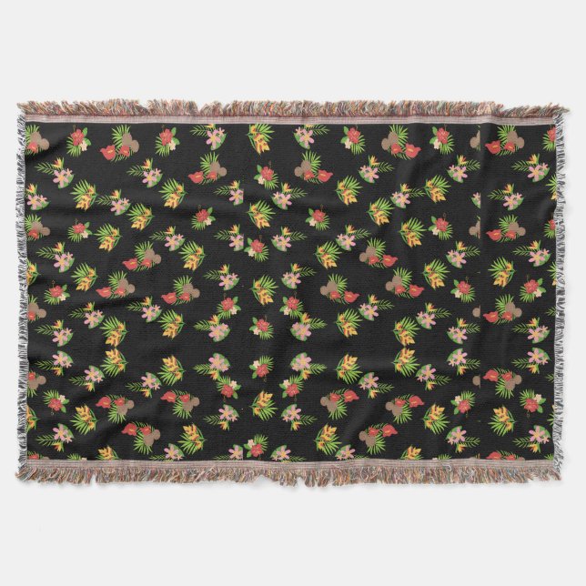 Couverture Hibiscus Hawaïen Fleur Tropicale sur Fond Noir (Devant)