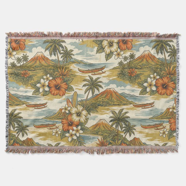Couverture Hibiscus Island Hawaiian Scenic - Or et Orange (Devant)