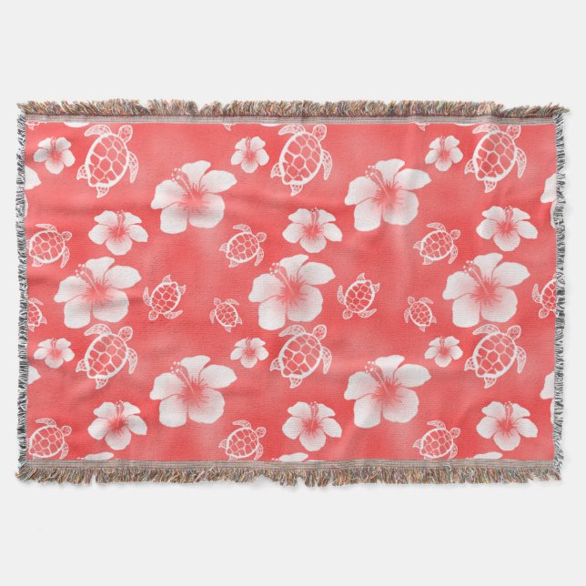 Couverture Hibiscus rouge Honu Motif hawaïen (Devant)